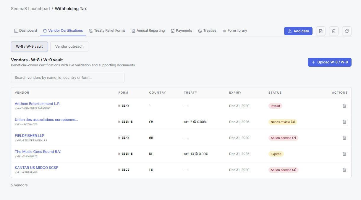 Vendor certifications with live validation