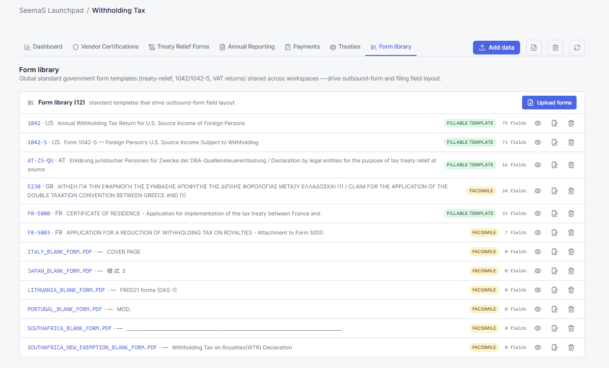 Withholding tax form library
